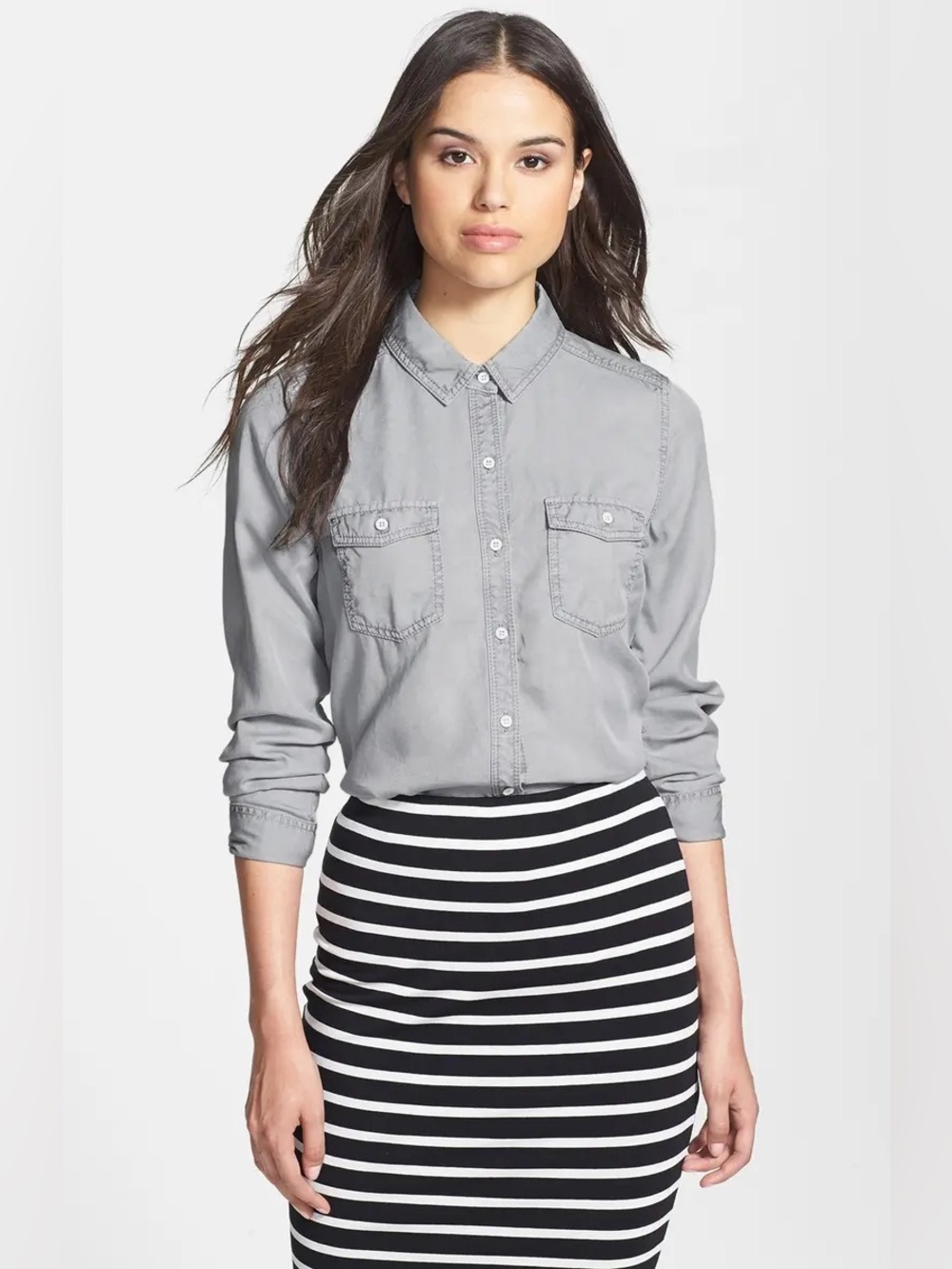 NWT Nordstrom Halogen Long Sleeve Chambray Shirt